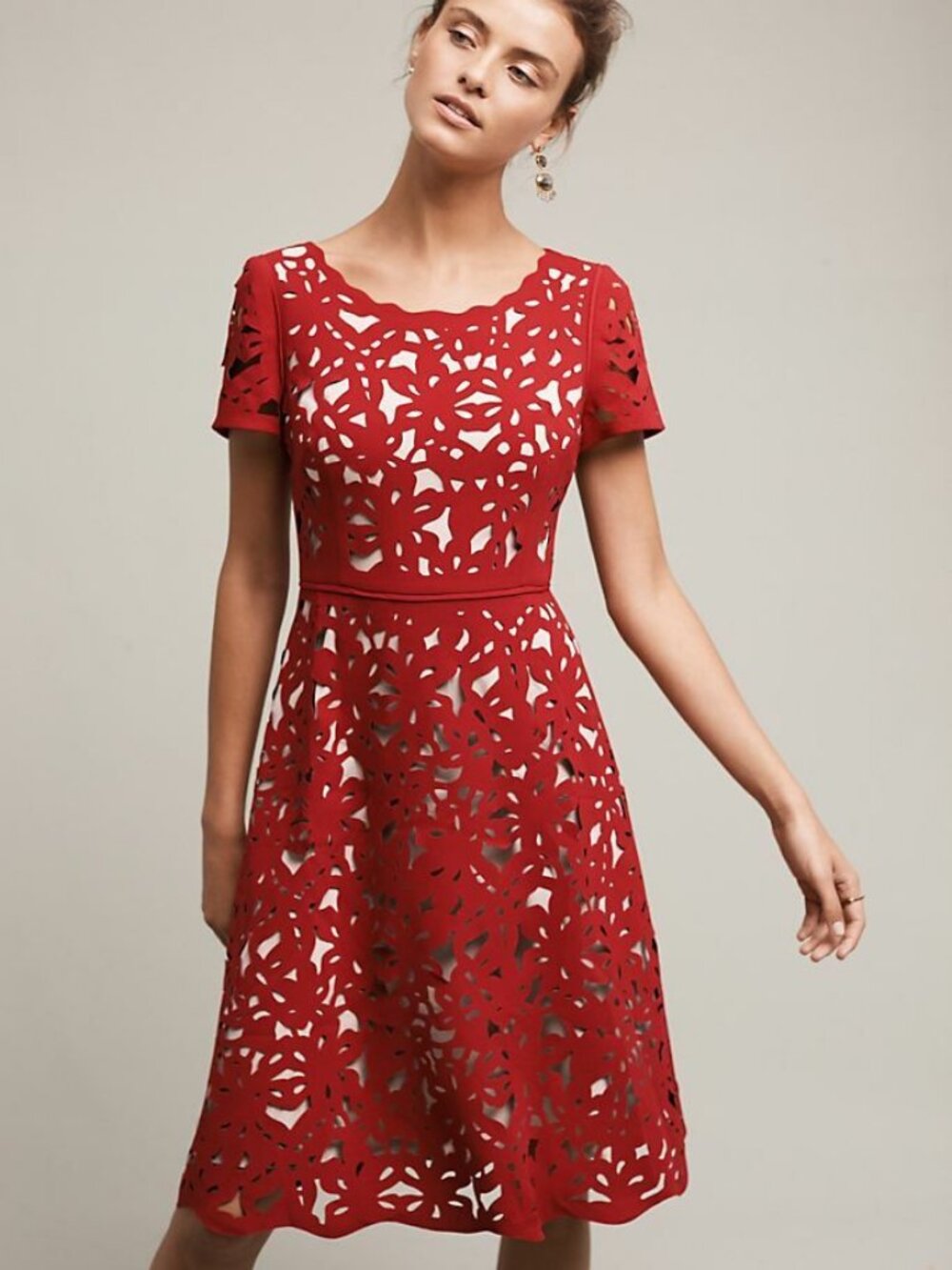 Red Laser-Cut Floral Dress (Anthropologie )